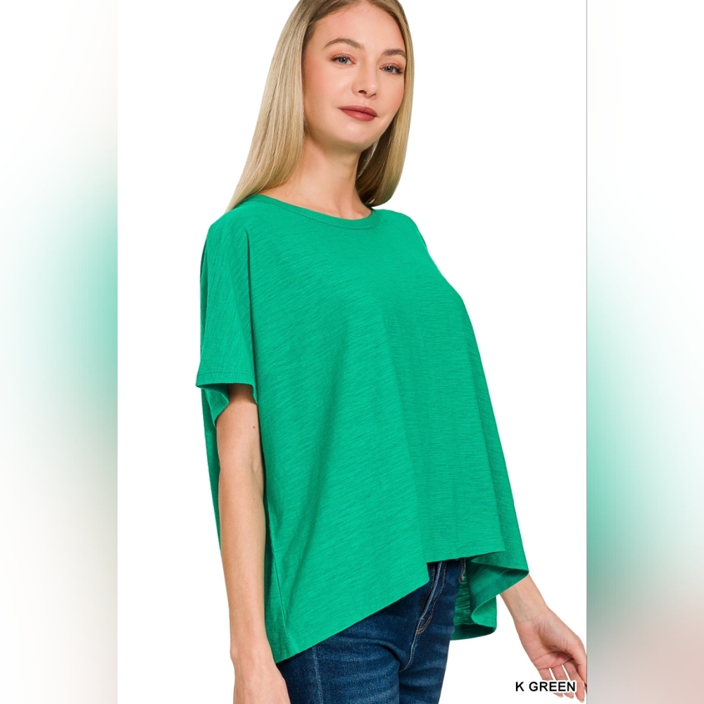 Zenana Outfitters Kelly Green Slub Box Tee Sm-lg